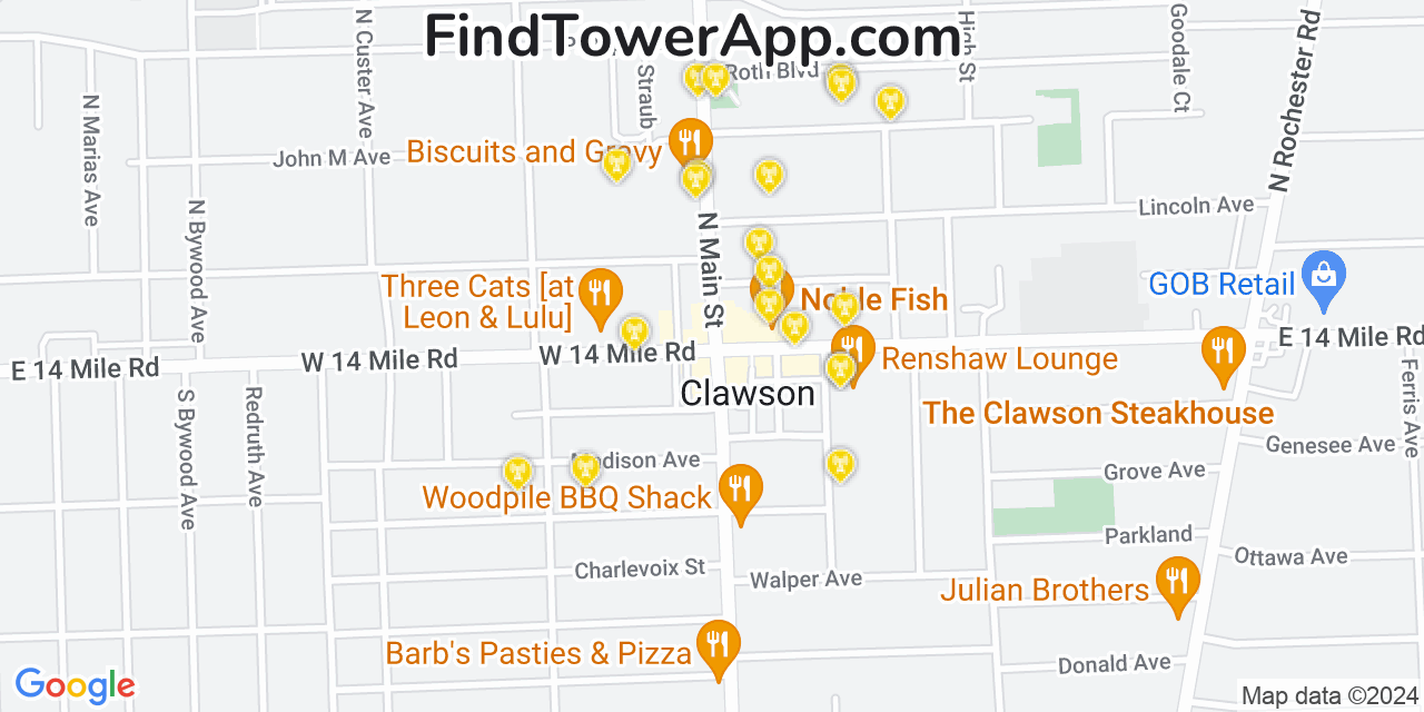 AT&T 4G/5G cell tower coverage map Clawson, Michigan