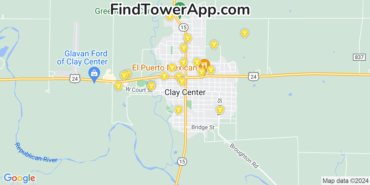 Verizon 4G/5G cell tower coverage map Clay Center, Kansas