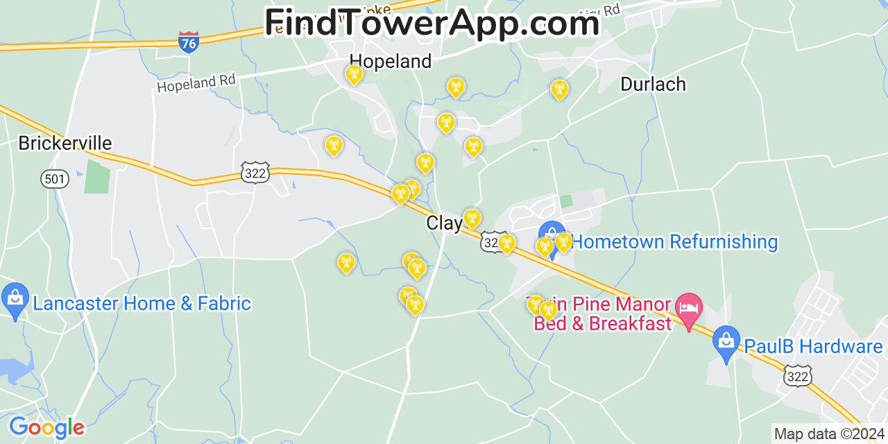 AT&T 4G/5G cell tower coverage map Clay, Pennsylvania