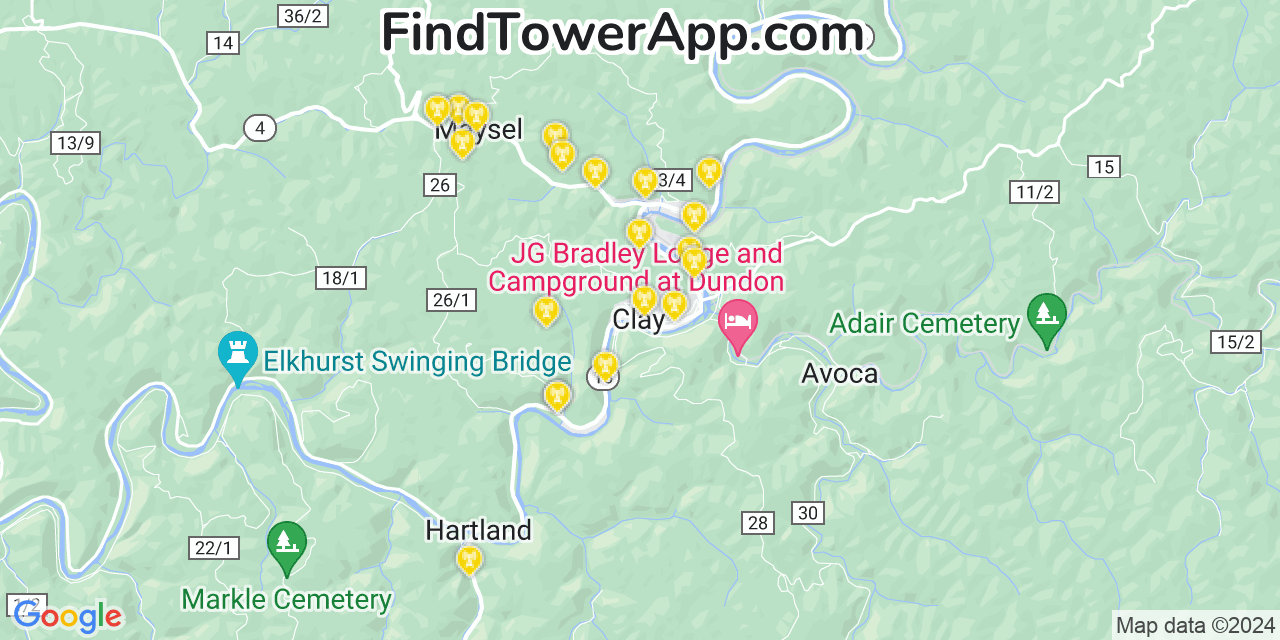 AT&T 4G/5G cell tower coverage map Clay, West Virginia