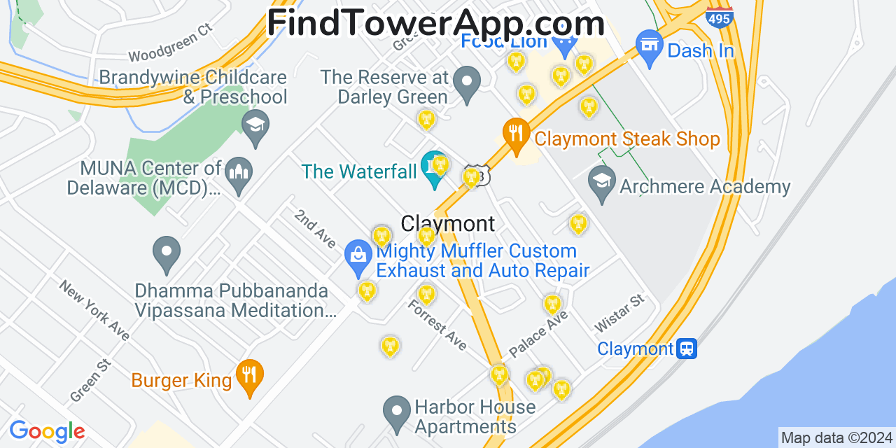 T-Mobile 4G/5G cell tower coverage map Claymont, Delaware