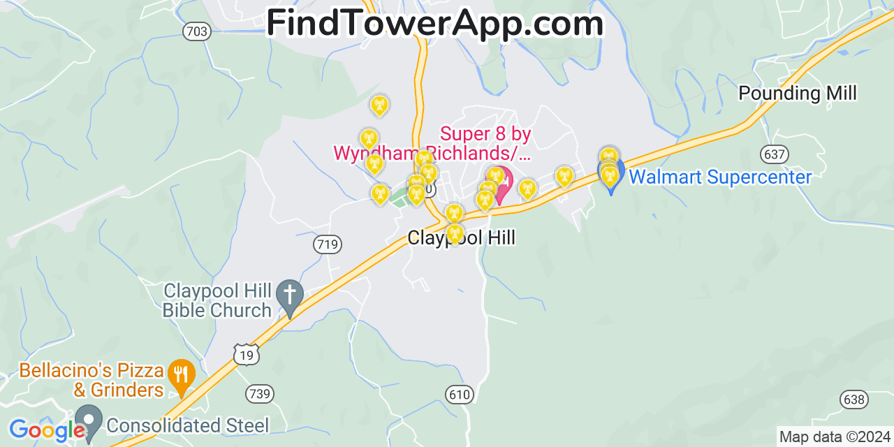 T-Mobile 4G/5G cell tower coverage map Claypool Hill, Virginia