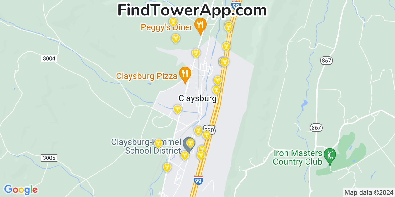 AT&T 4G/5G cell tower coverage map Claysburg, Pennsylvania