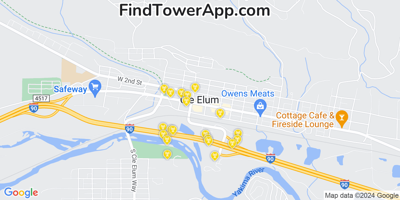 AT&T 4G/5G cell tower coverage map Cle Elum, Washington