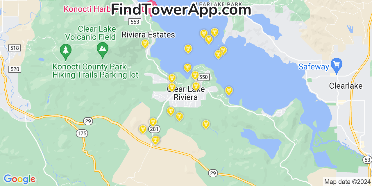 T-Mobile 4G/5G cell tower coverage map Clear Lake Riviera, California