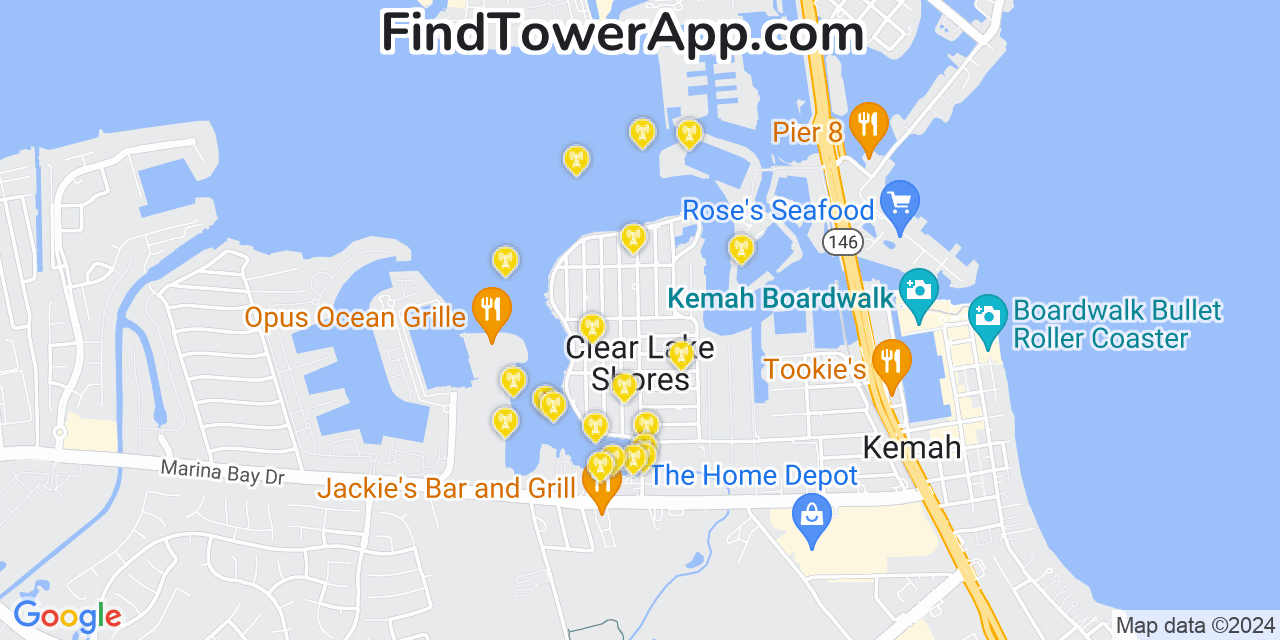 AT&T 4G/5G cell tower coverage map Clear Lake Shores, Texas