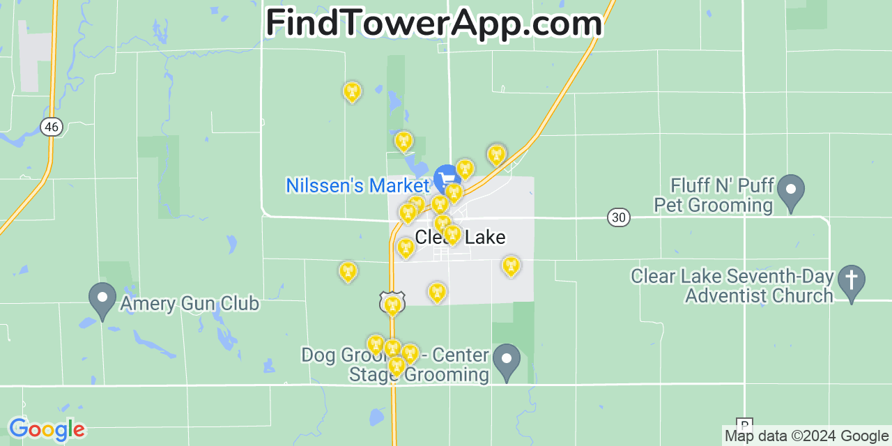 AT&T 4G/5G cell tower coverage map Clear Lake, Wisconsin