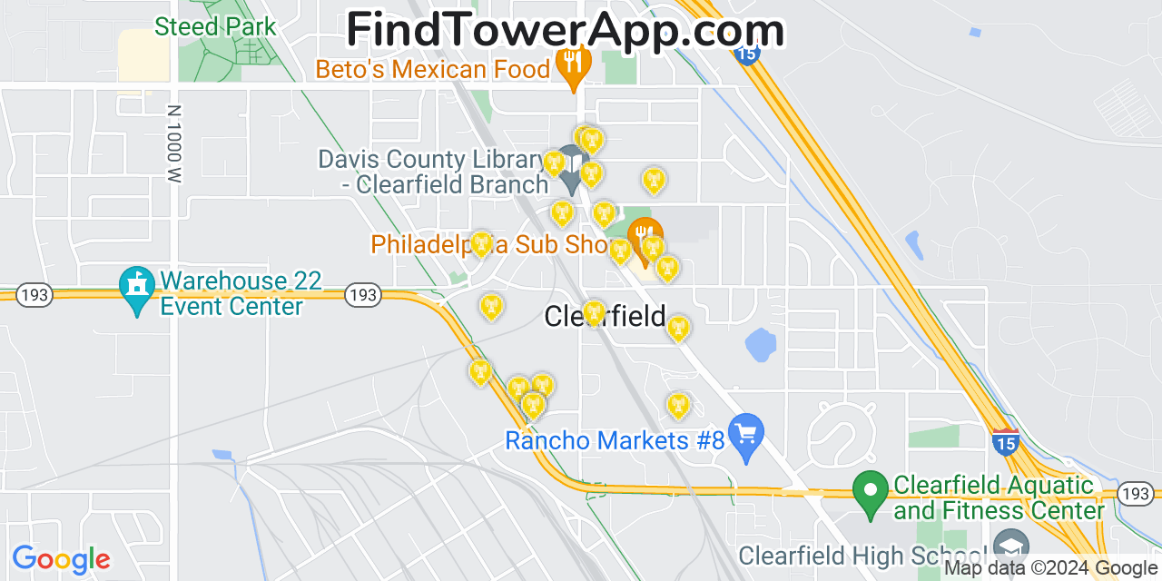 AT&T 4G/5G cell tower coverage map Clearfield, Utah