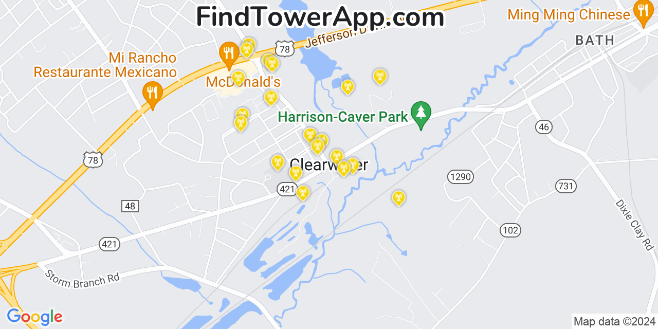 Verizon 4G/5G cell tower coverage map Clearwater, South Carolina