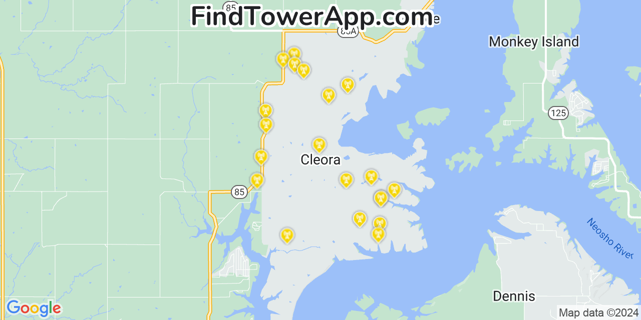 T-Mobile 4G/5G cell tower coverage map Cleora, Oklahoma