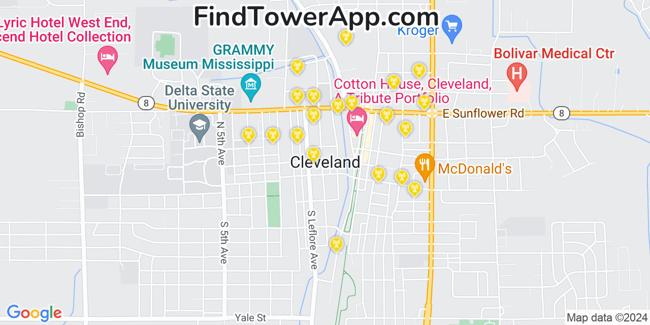 T-Mobile 4G/5G cell tower coverage map Cleveland, Mississippi