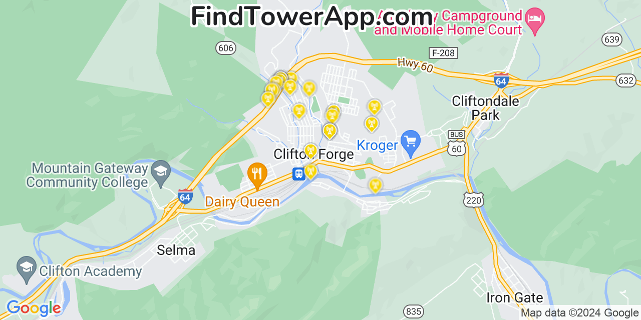 T-Mobile 4G/5G cell tower coverage map Clifton Forge, Virginia