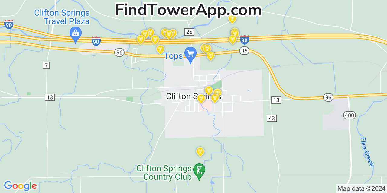 Verizon 4G/5G cell tower coverage map Clifton Springs, New York