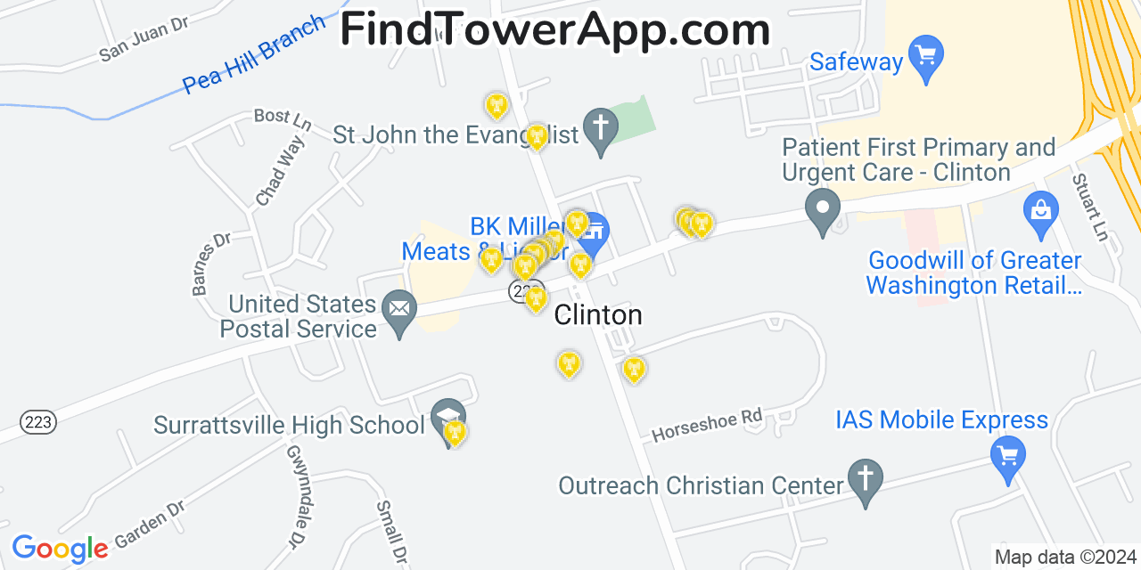 AT&T 4G/5G cell tower coverage map Clinton, Maryland