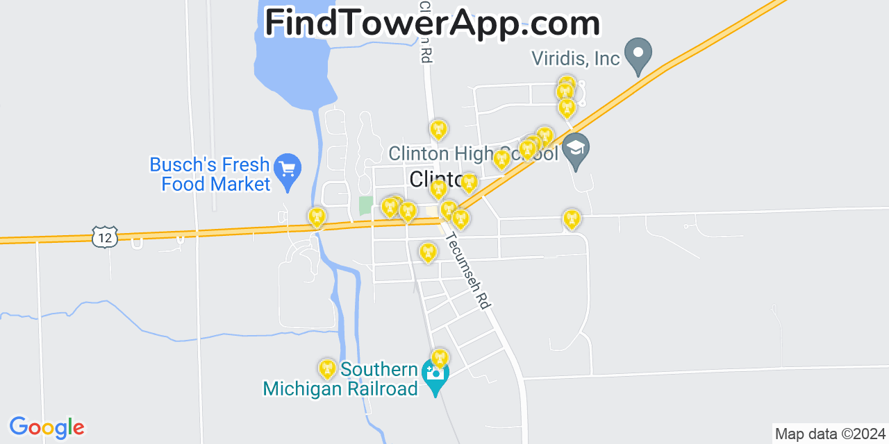 AT&T 4G/5G cell tower coverage map Clinton, Michigan