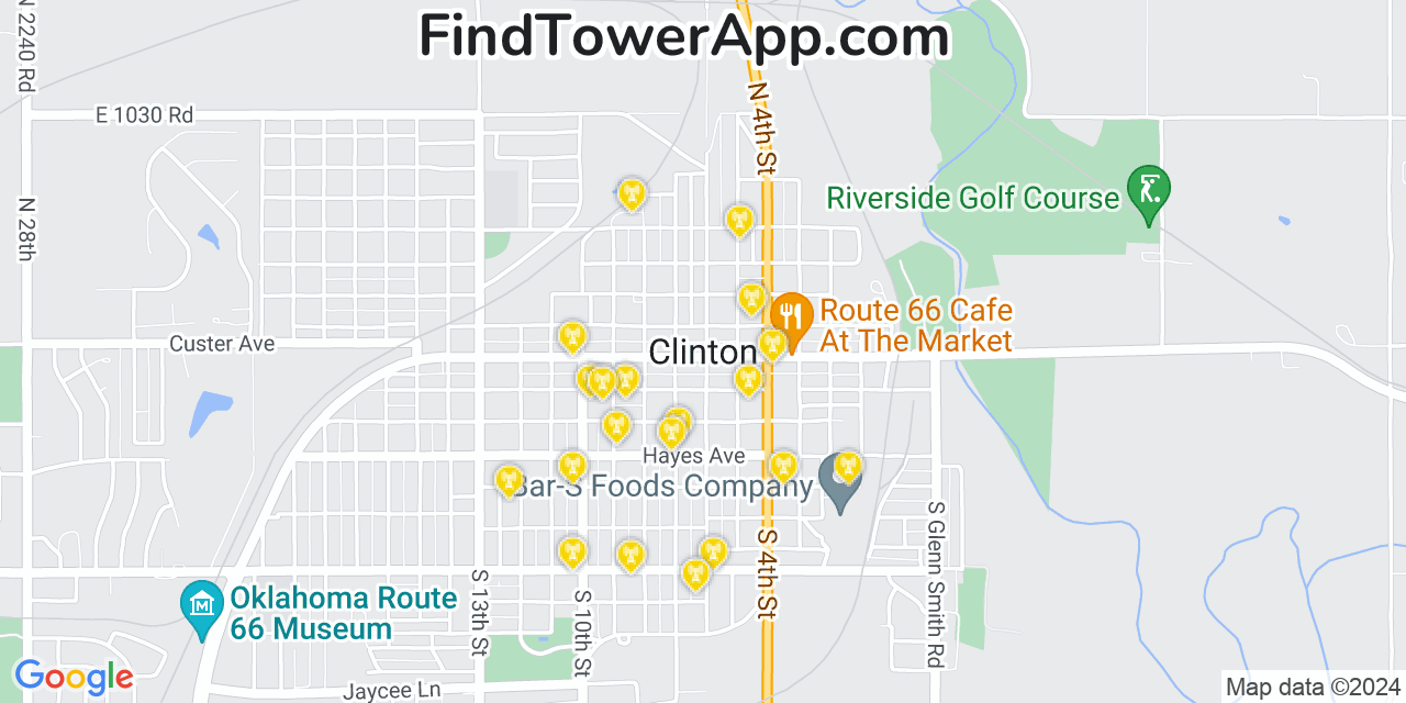 AT&T 4G/5G cell tower coverage map Clinton, Oklahoma