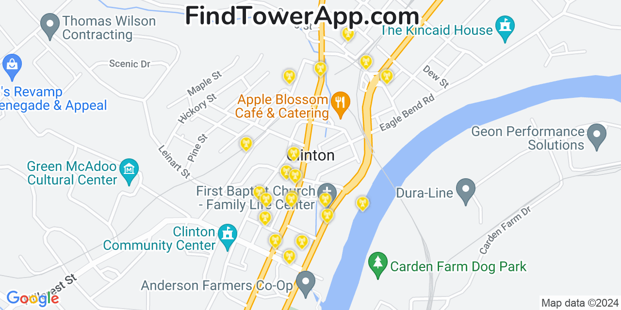 Verizon 4G/5G cell tower coverage map Clinton, Tennessee