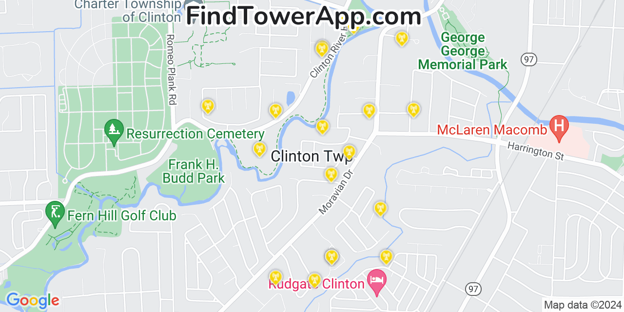 AT&T 4G/5G cell tower coverage map Clinton Township, Michigan