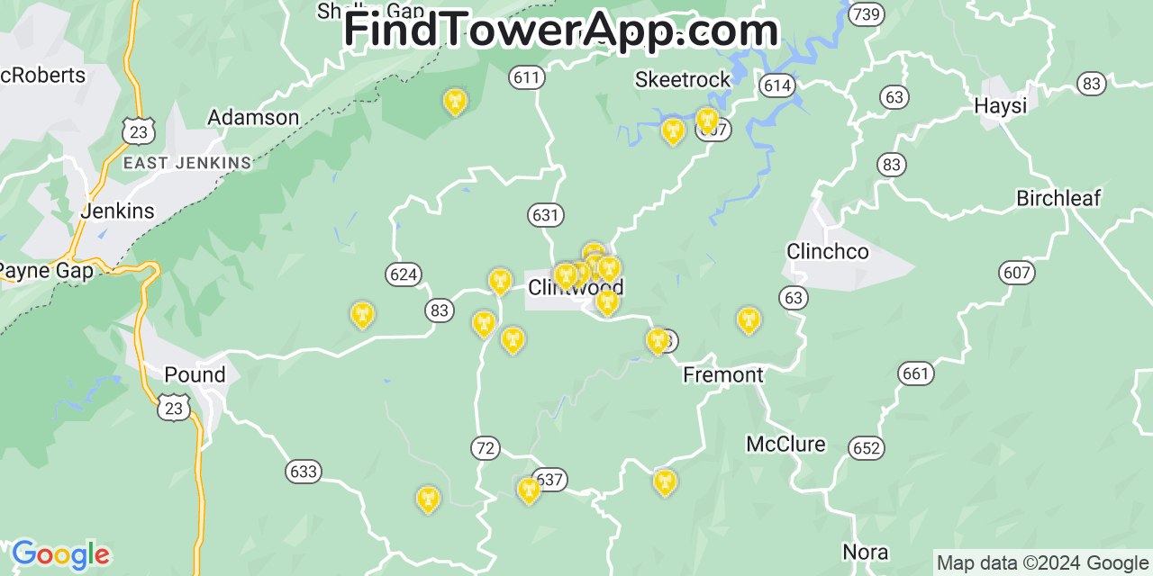 Verizon 4G/5G cell tower coverage map Clintwood, Virginia