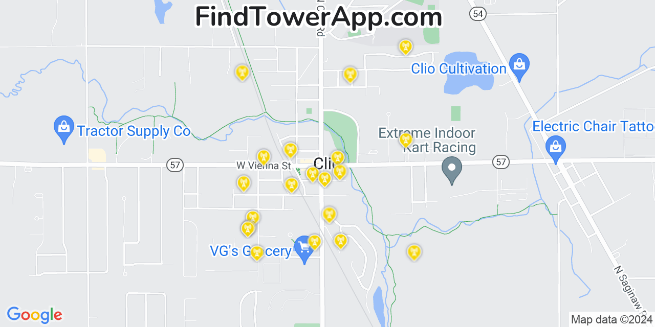 AT&T 4G/5G cell tower coverage map Clio, Michigan