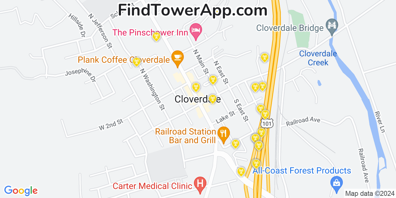 AT&T 4G/5G cell tower coverage map Cloverdale, California