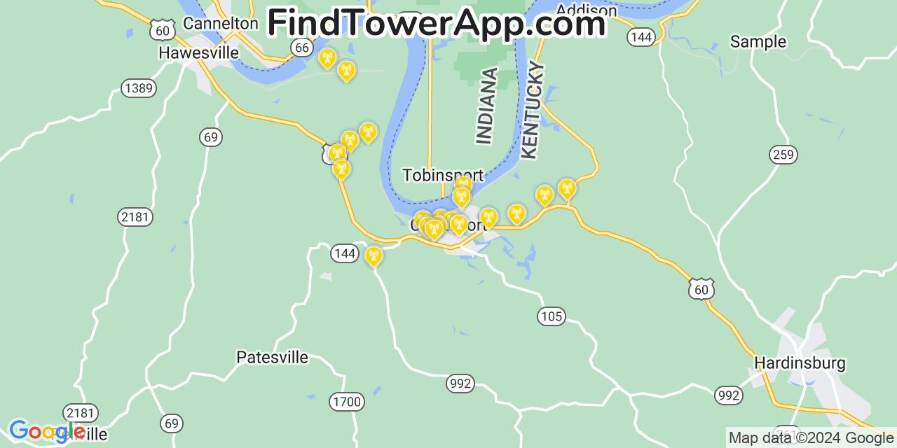 Verizon 4G/5G cell tower coverage map Cloverport, Kentucky