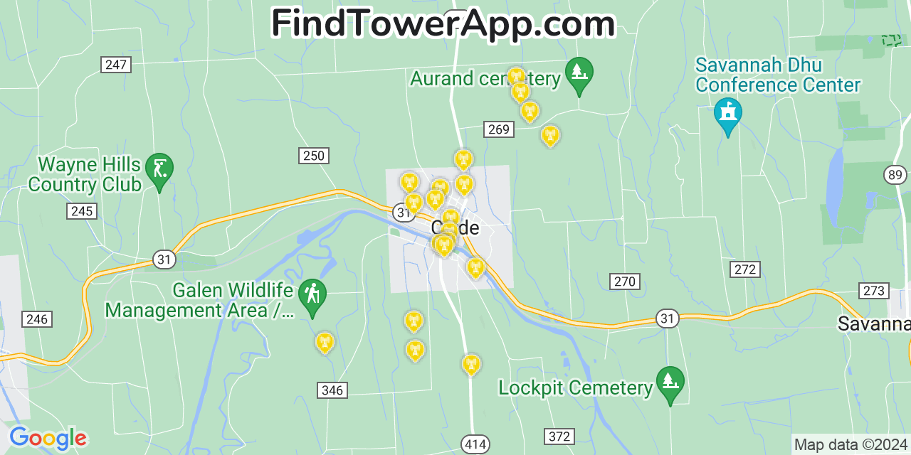 AT&T 4G/5G cell tower coverage map Clyde, New York