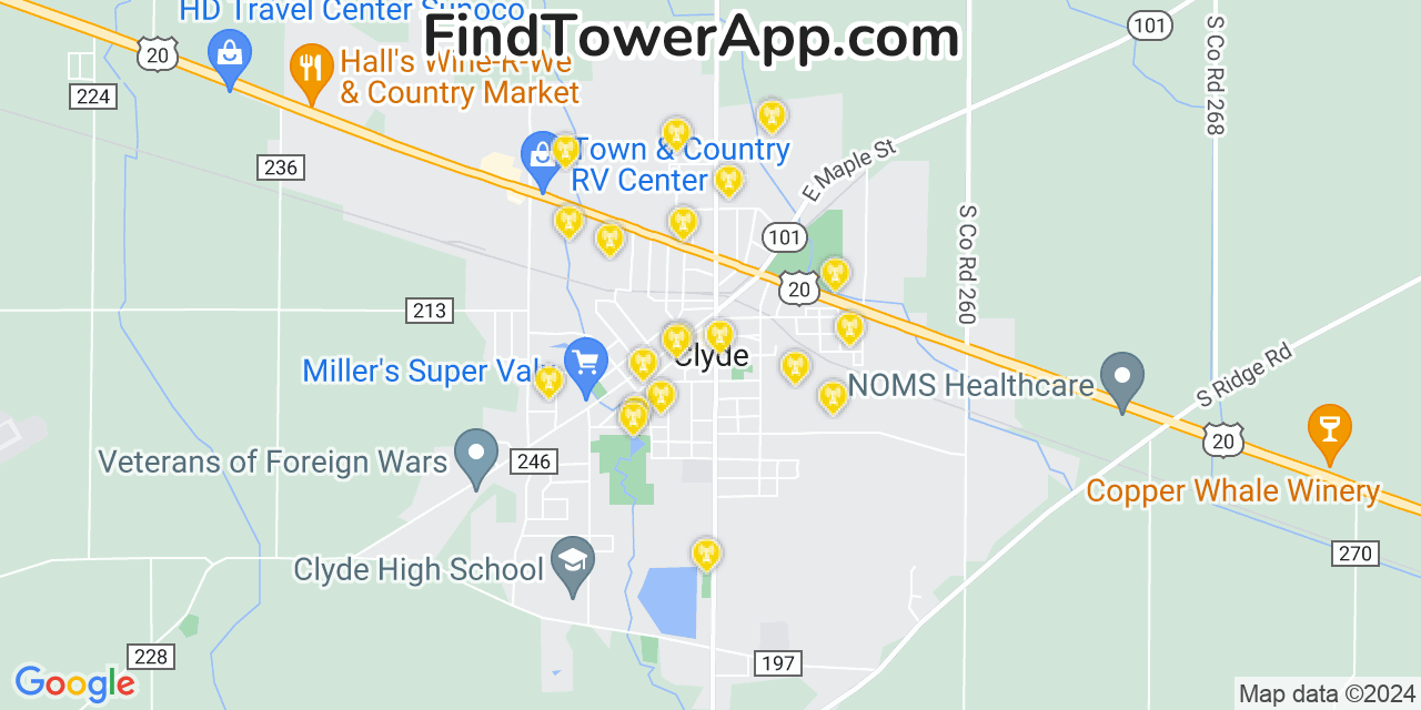 AT&T 4G/5G cell tower coverage map Clyde, Ohio