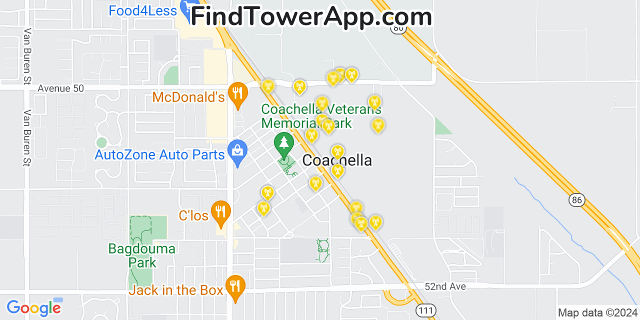 Verizon 4G/5G cell tower coverage map Coachella, California