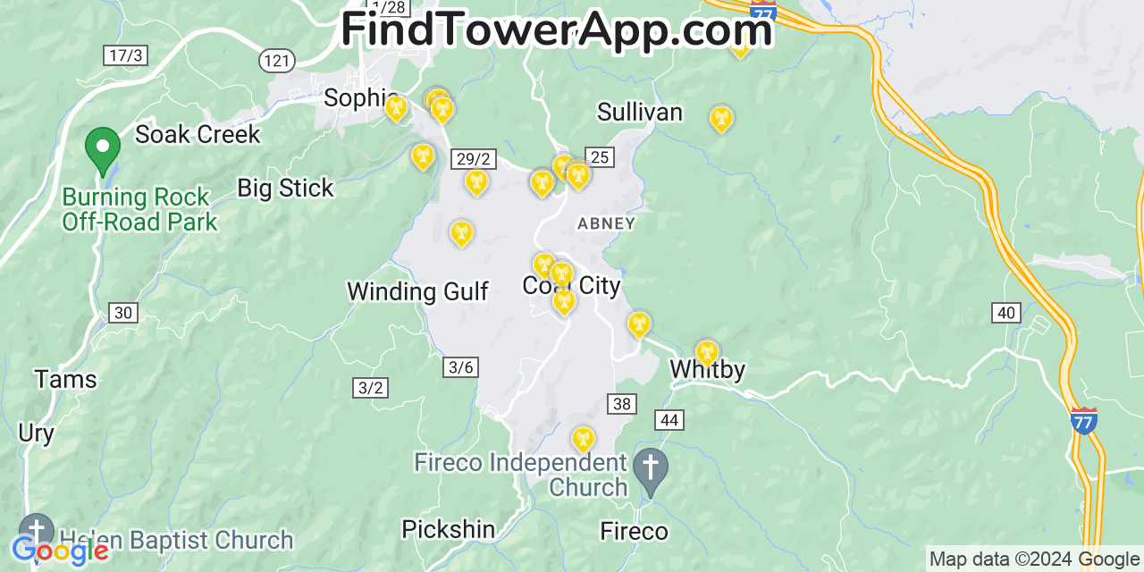 Verizon 4G/5G cell tower coverage map Coal City, West Virginia