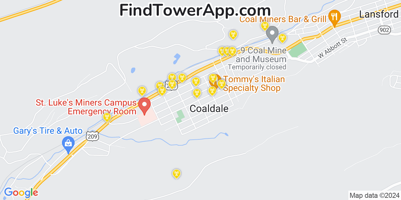 T-Mobile 4G/5G cell tower coverage map Coaldale, Pennsylvania