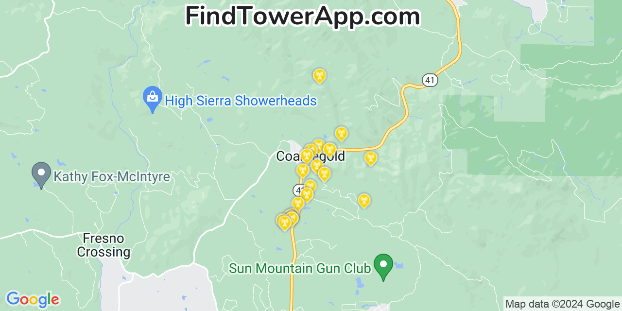 AT&T 4G/5G cell tower coverage map Coarsegold, California