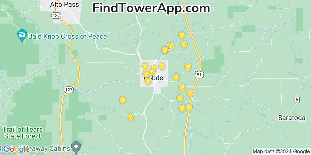 Verizon 4G/5G cell tower coverage map Cobden, Illinois