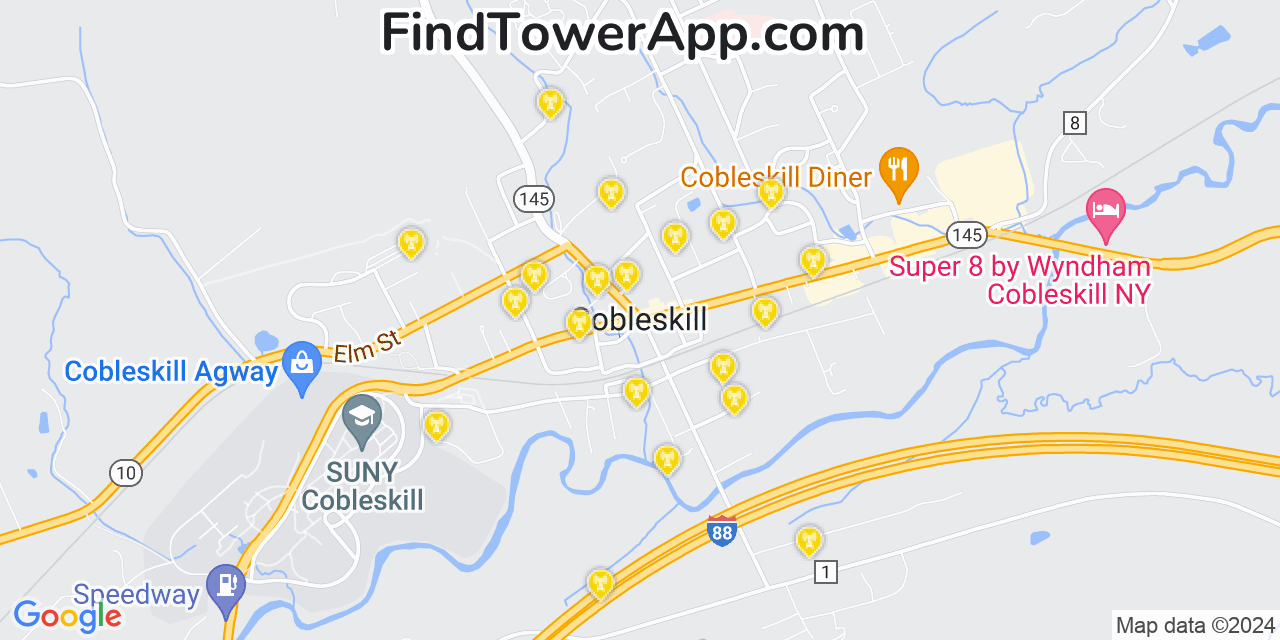 AT&T 4G/5G cell tower coverage map Cobleskill, New York