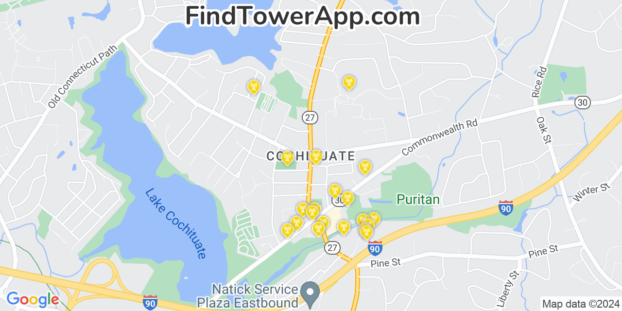 T-Mobile 4G/5G cell tower coverage map Cochituate, Massachusetts