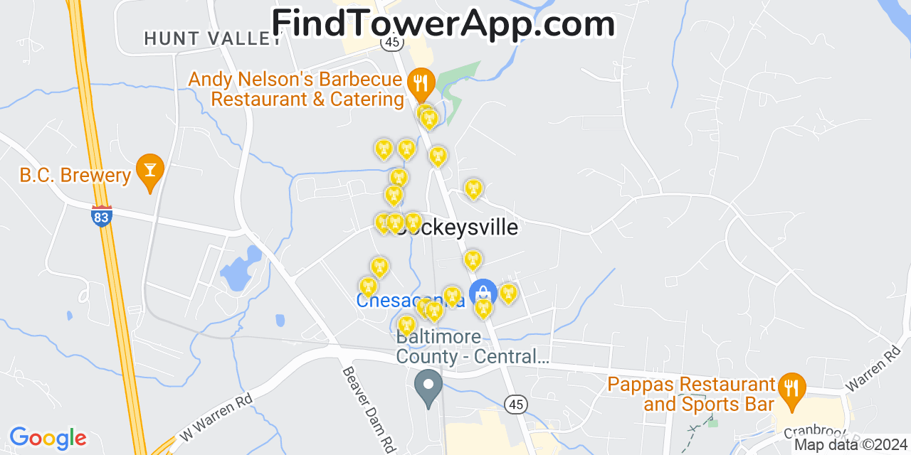 AT&T 4G/5G cell tower coverage map Cockeysville, Maryland