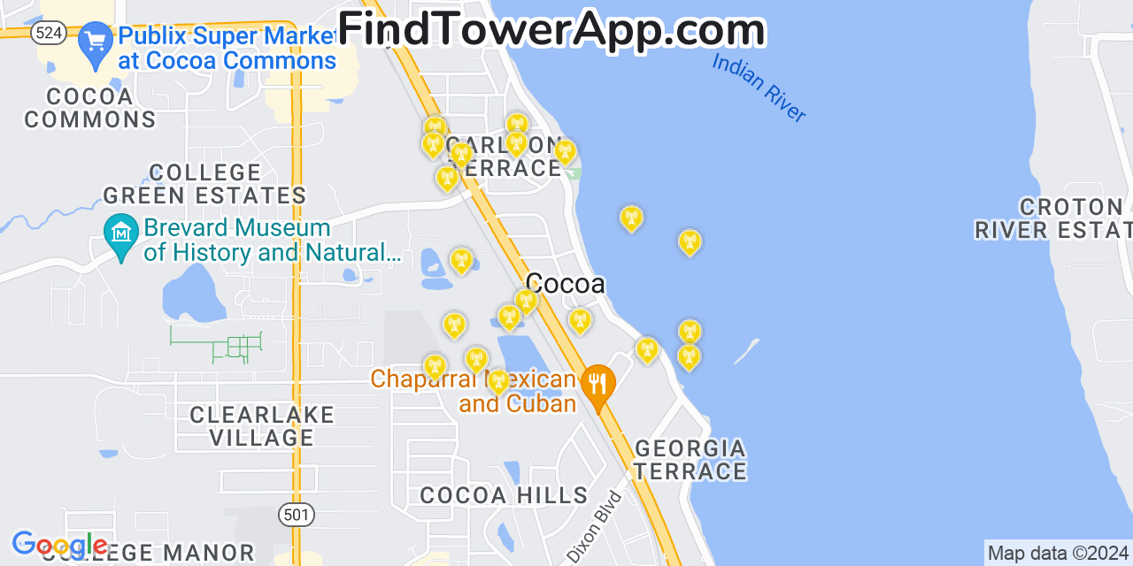 Verizon 4G/5G cell tower coverage map Cocoa, Florida