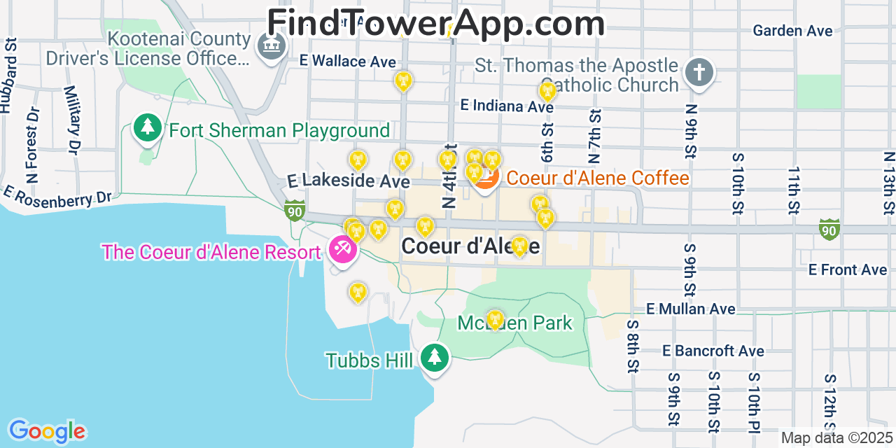 T-Mobile 4G/5G cell tower coverage map Coeur dAlene, Idaho