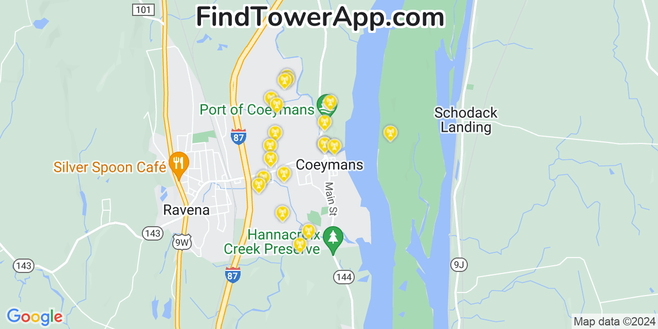 Verizon 4G/5G cell tower coverage map Coeymans, New York