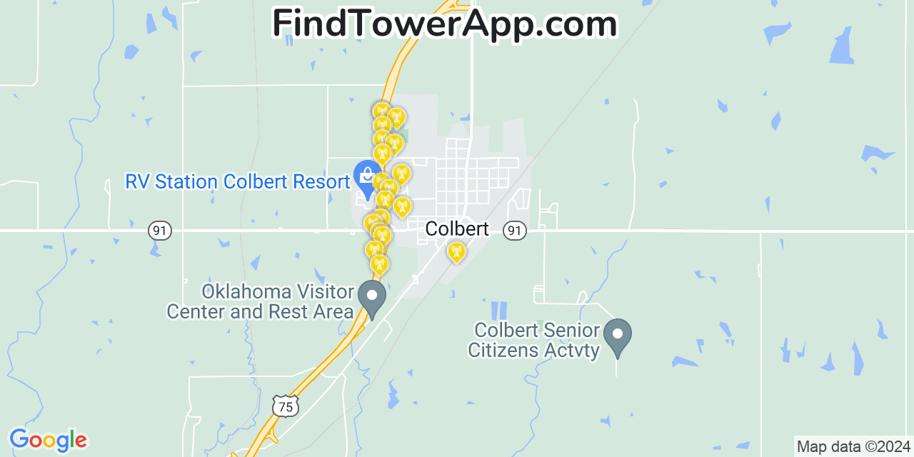 Verizon 4G/5G cell tower coverage map Colbert, Oklahoma