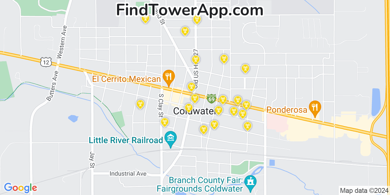 AT&T 4G/5G cell tower coverage map Coldwater, Michigan