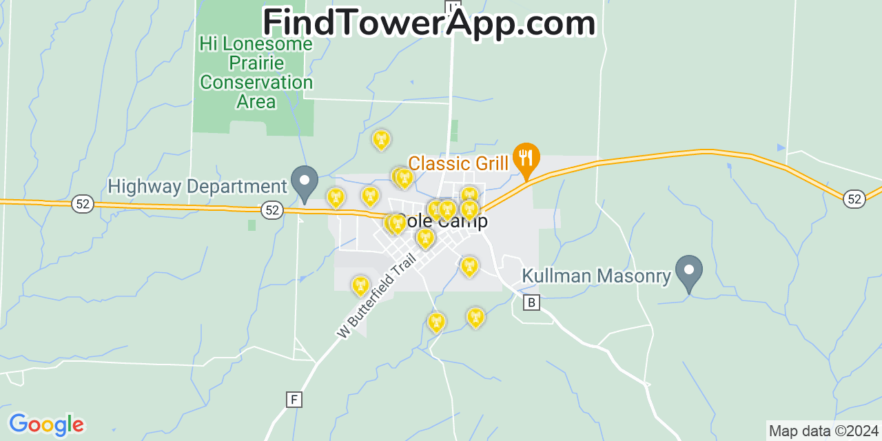 AT&T 4G/5G cell tower coverage map Cole Camp, Missouri