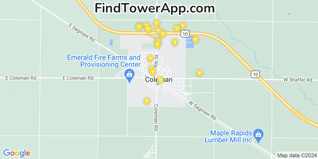 Verizon 4G/5G cell tower coverage map Coleman, Michigan