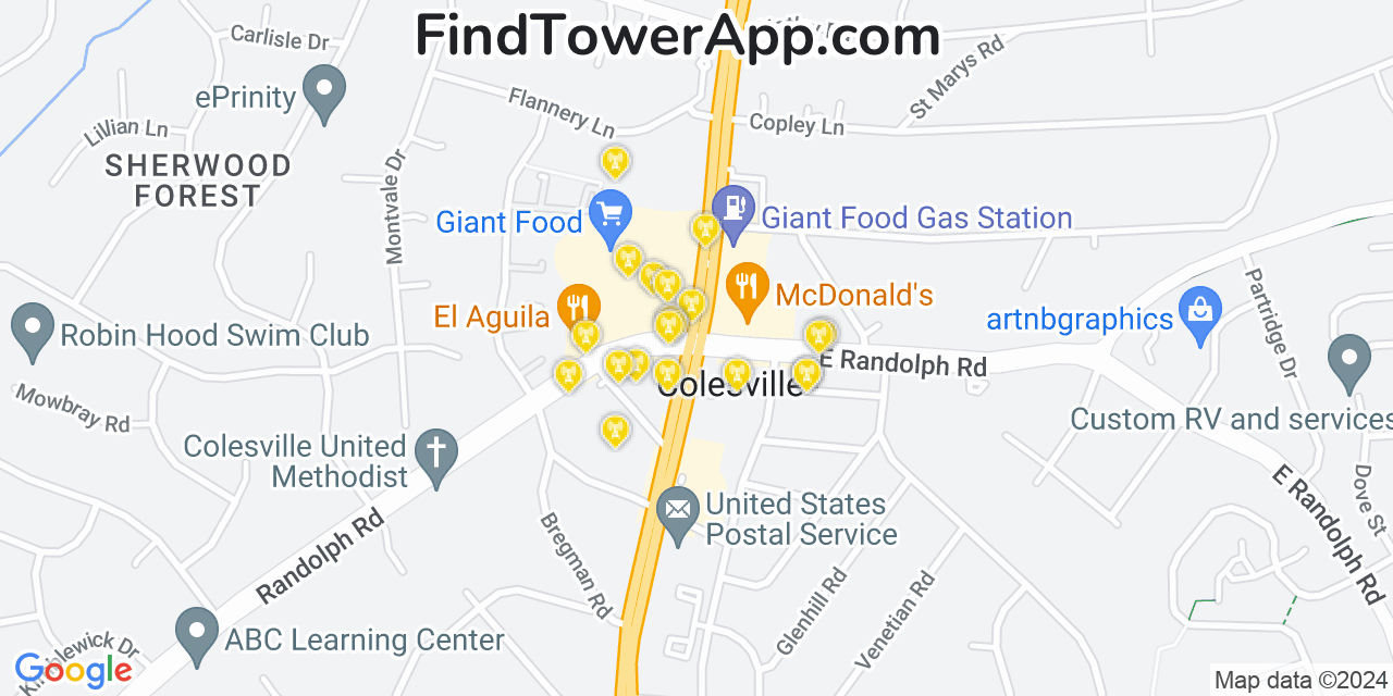 Verizon 4G/5G cell tower coverage map Colesville, Maryland