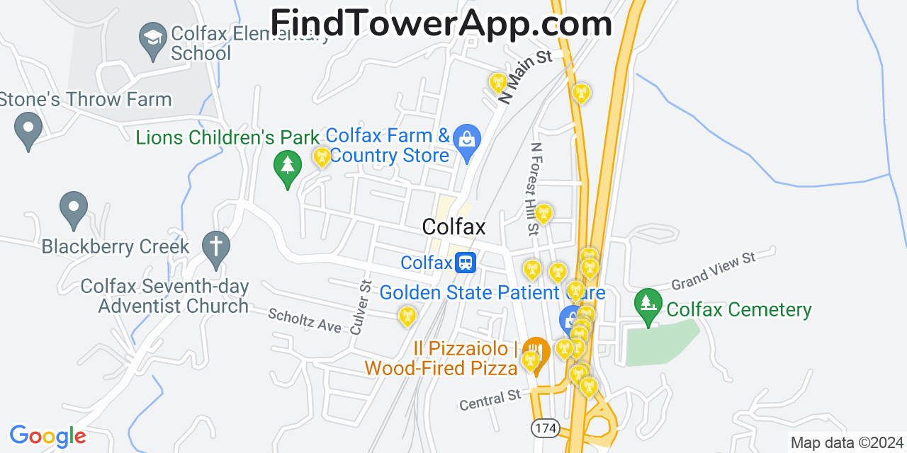 Verizon 4G/5G cell tower coverage map Colfax, California