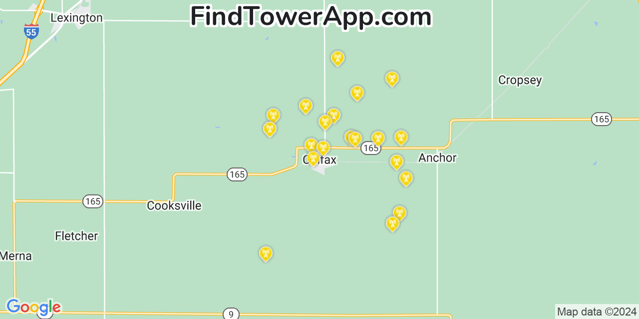 AT&T 4G/5G cell tower coverage map Colfax, Illinois