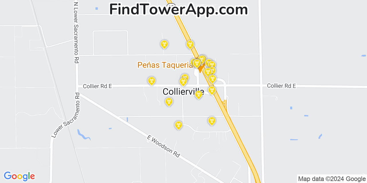 AT&T 4G/5G cell tower coverage map Collierville, California