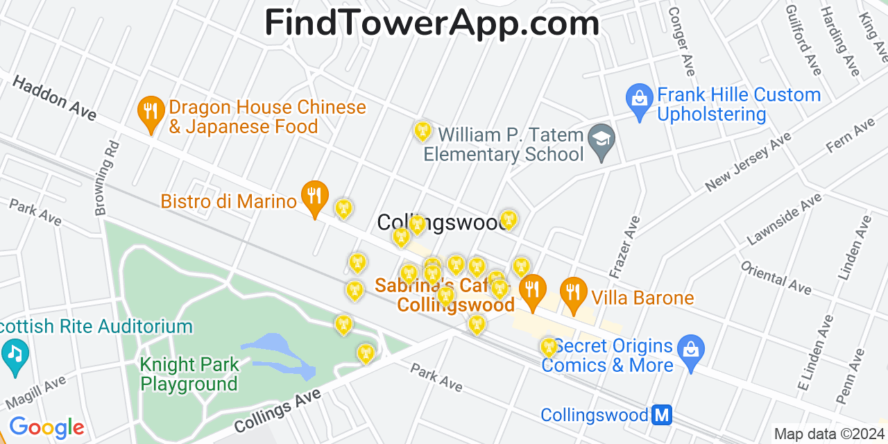 AT&T 4G/5G cell tower coverage map Collingswood, New Jersey