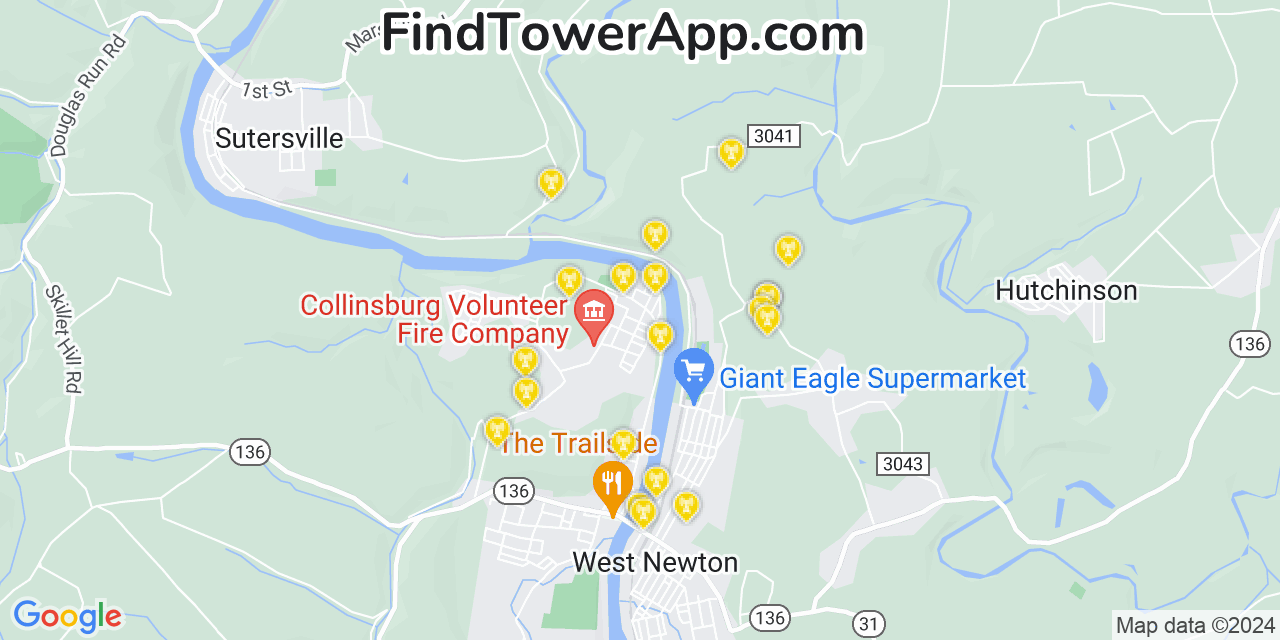 T-Mobile 4G/5G cell tower coverage map Collinsburg, Pennsylvania