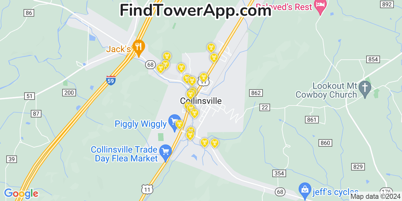 AT&T 4G/5G cell tower coverage map Collinsville, Alabama